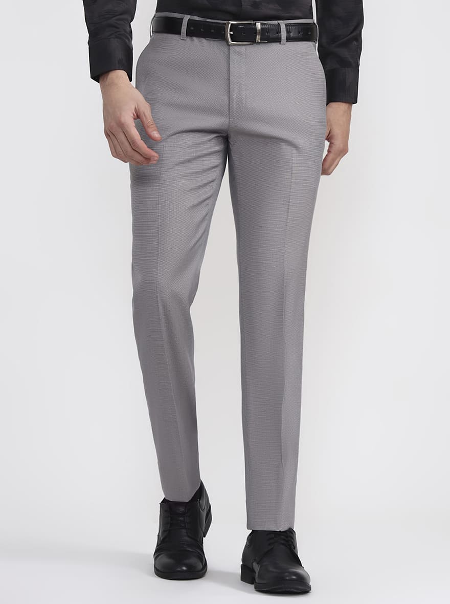 Light Grey Solid Regular Fit Formal Trouser | JadeBlue
