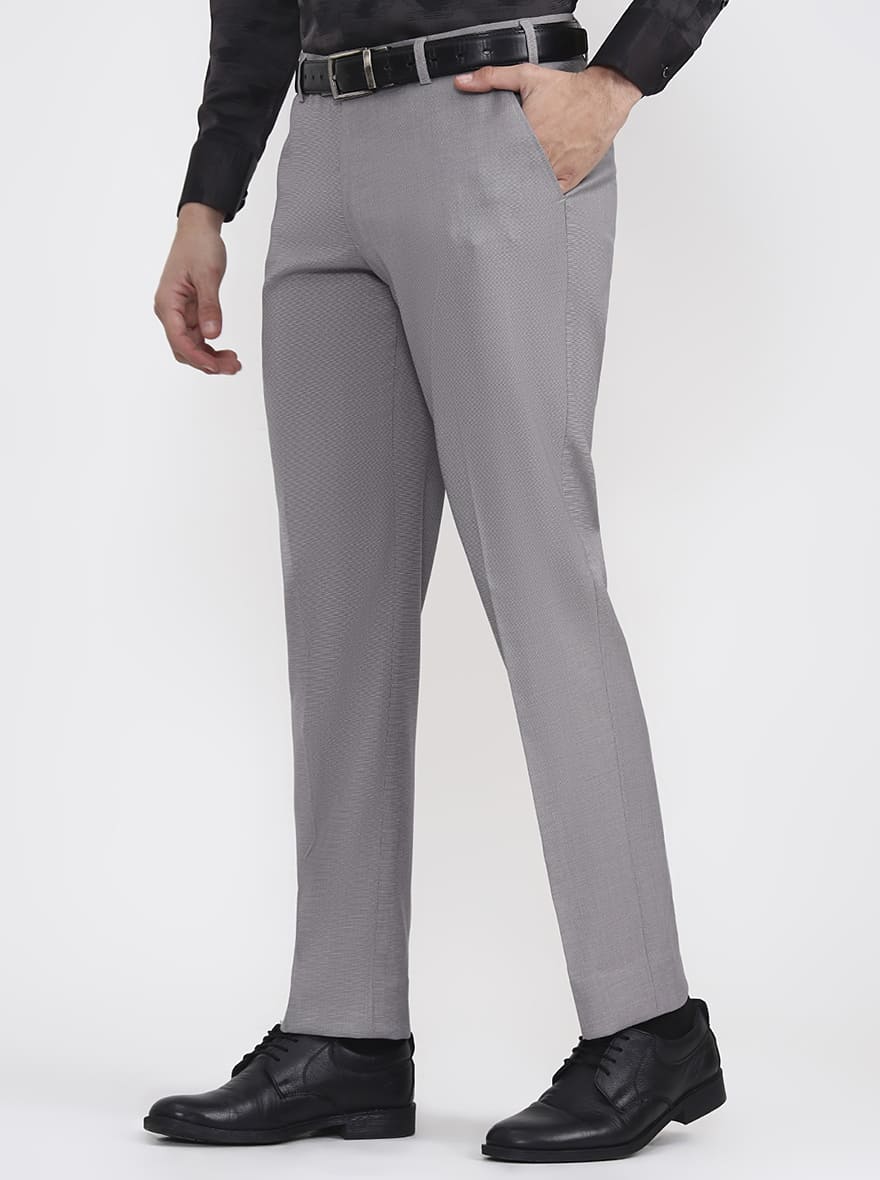Light Grey Solid Regular Fit Formal Trouser | JadeBlue