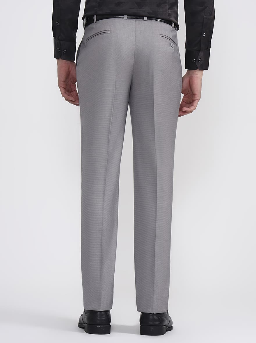 Light Grey Solid Regular Fit Formal Trouser | JadeBlue