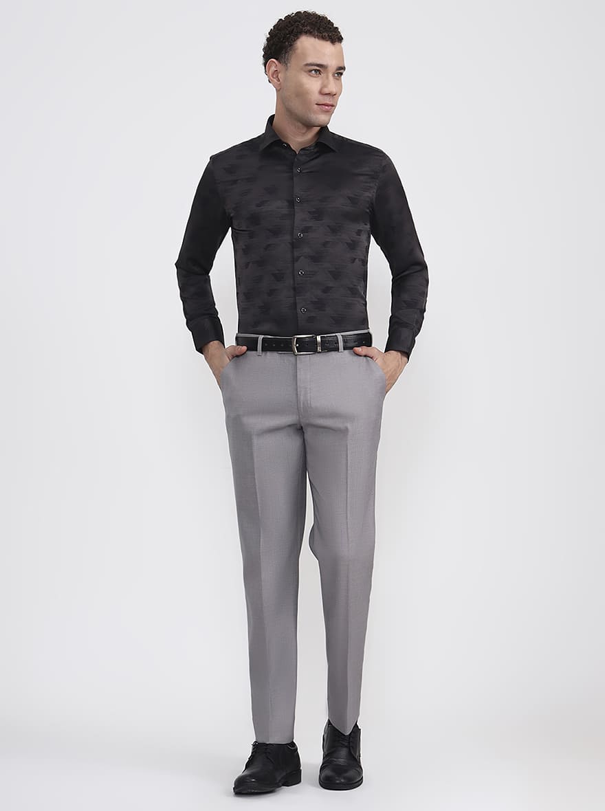 Light Grey Solid Regular Fit Formal Trouser | JadeBlue