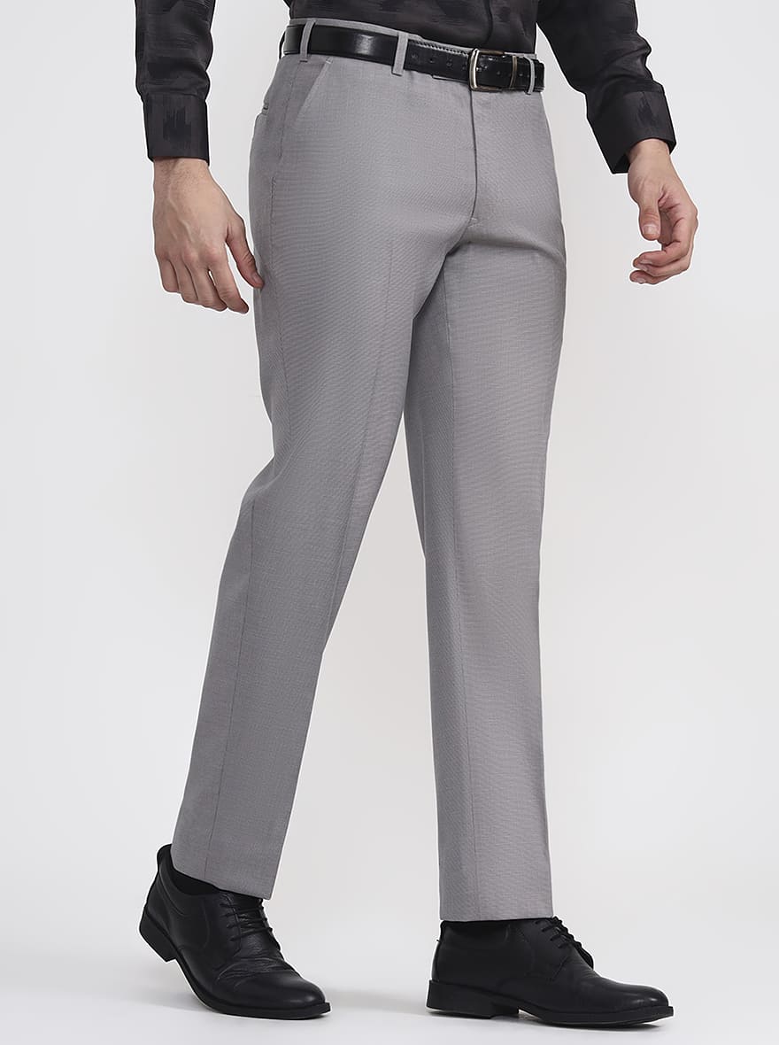 Light Grey Solid Regular Fit Formal Trouser | JadeBlue