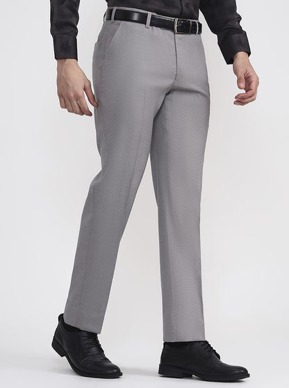 Light Grey Solid Regular Fit Formal Trouser | JadeBlue