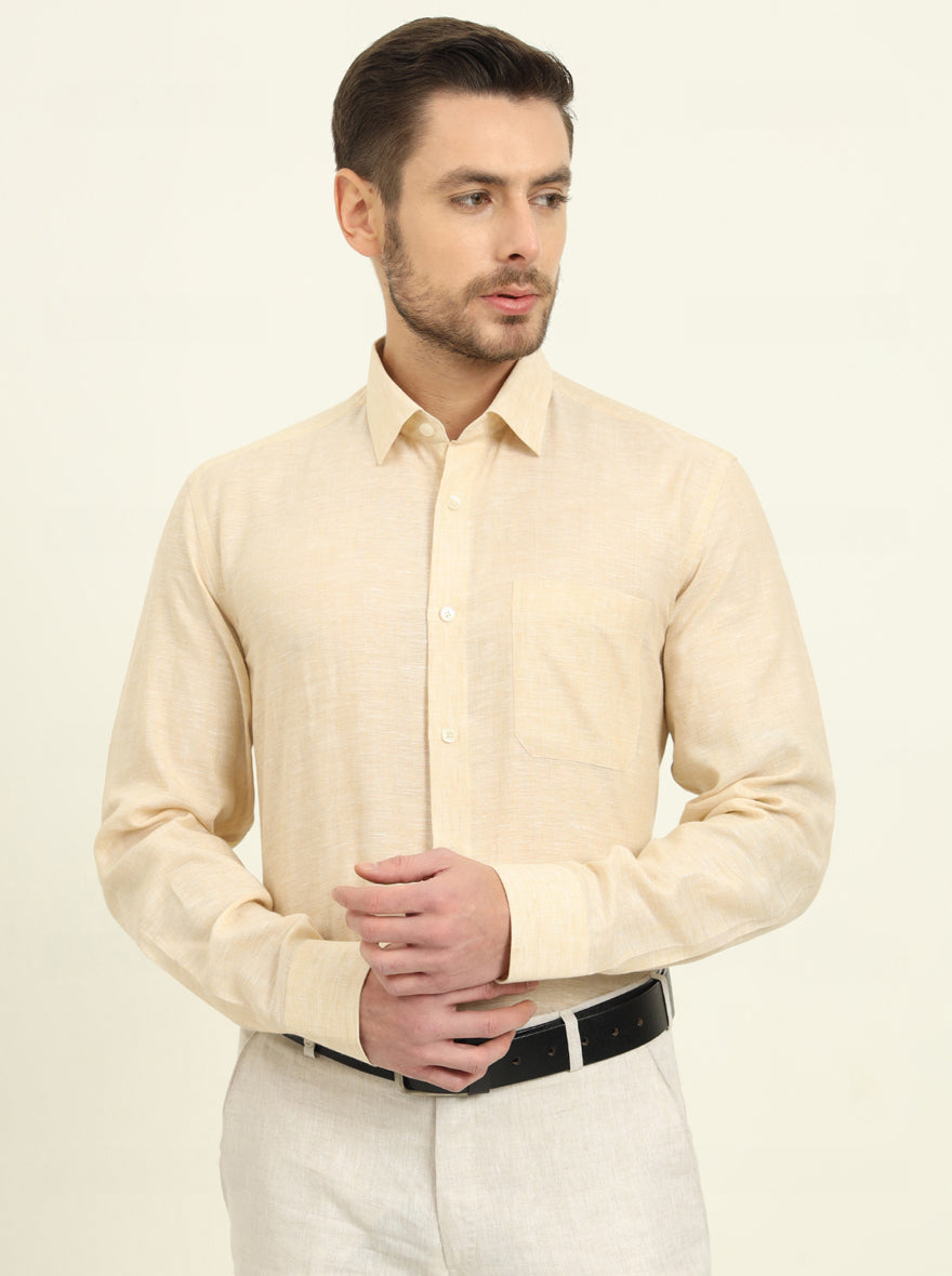 Light Peach Solid Regular Fit Formal Shirt | JadeBlue