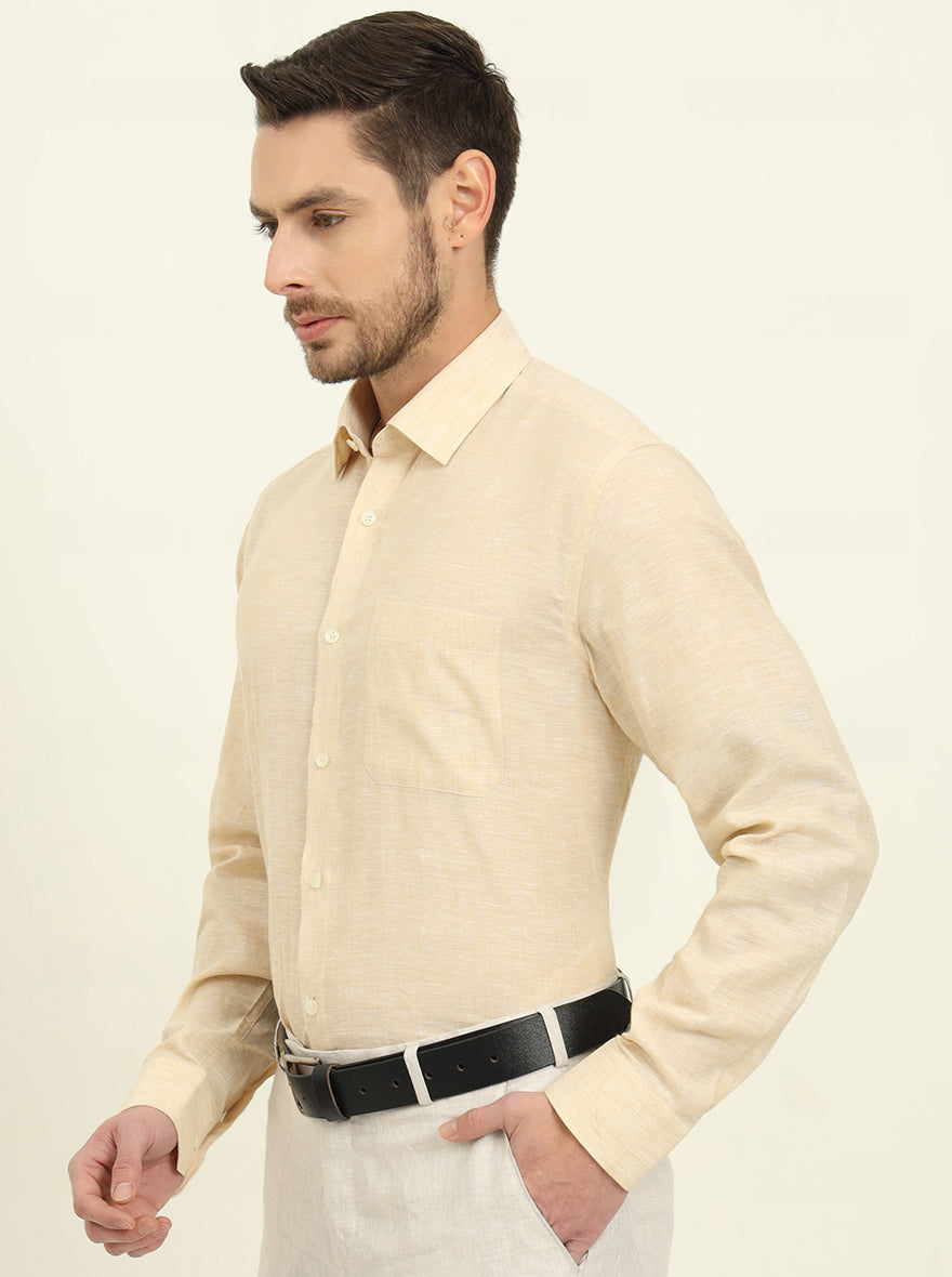 Light Peach Solid Regular Fit Formal Shirt | JadeBlue