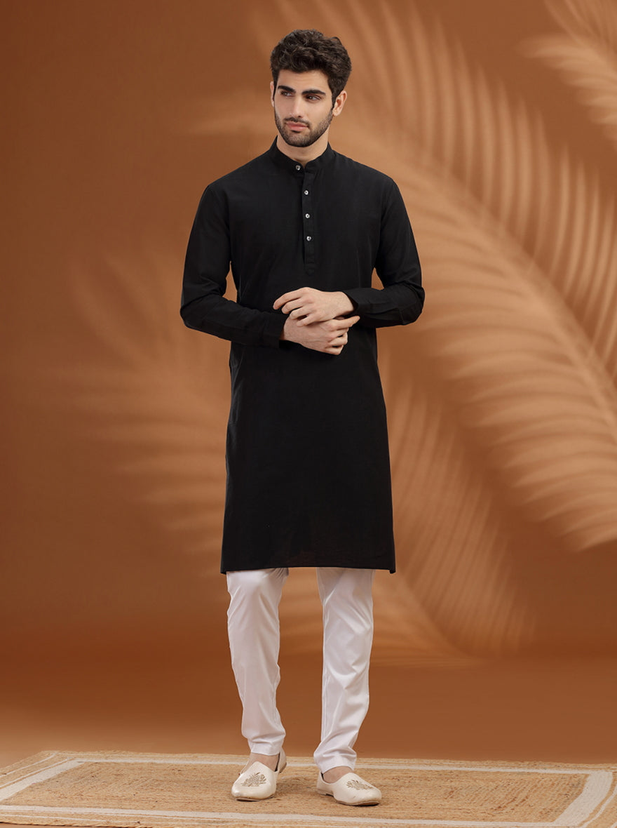 Black Solid Modi Kurta | JadeBlue