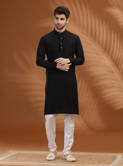 Black Solid Modi Kurta | JadeBlue