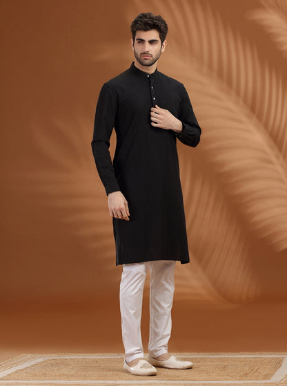 Black Solid Modi Kurta | JadeBlue