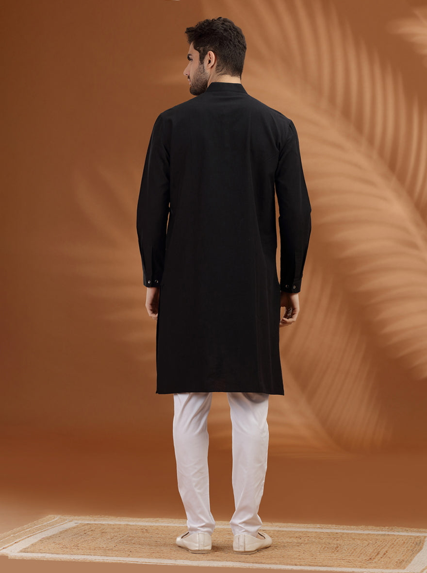 Black Solid Modi Kurta | JadeBlue
