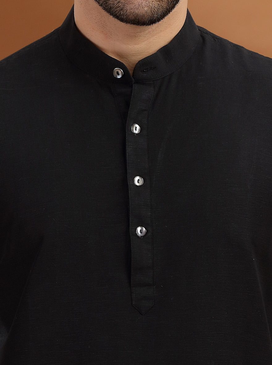 Black Solid Modi Kurta | JadeBlue