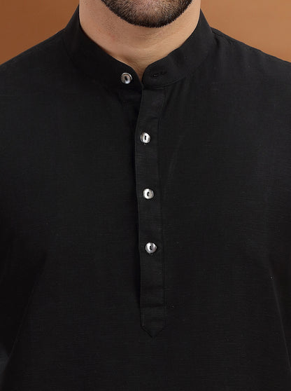 Black Solid Modi Kurta | JadeBlue