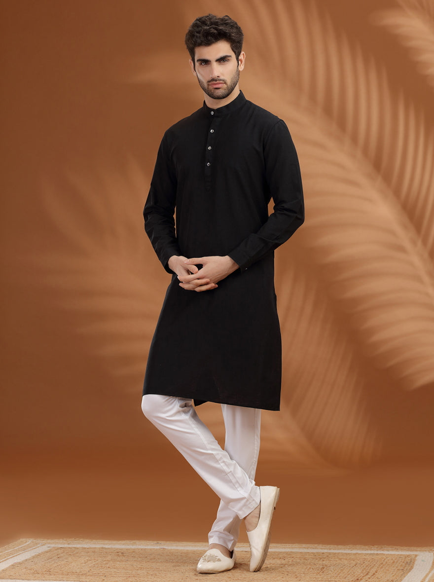 Black Solid Modi Kurta | JadeBlue