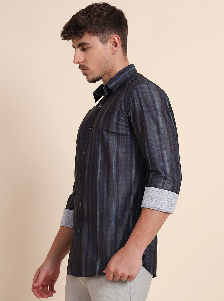 Blue Printed Slim Fit Party Wear Shirt | Wyre