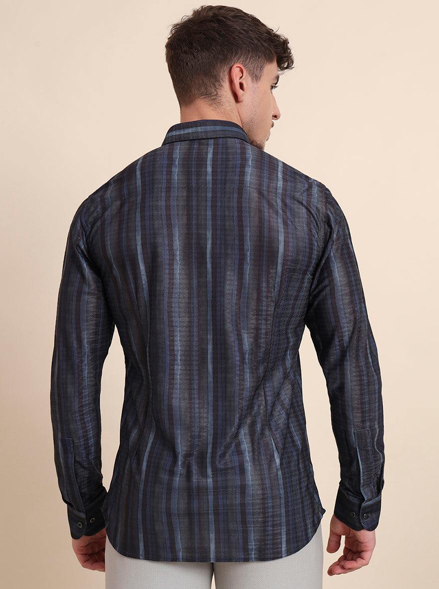 Blue Printed Slim Fit Party Wear Shirt | Wyre