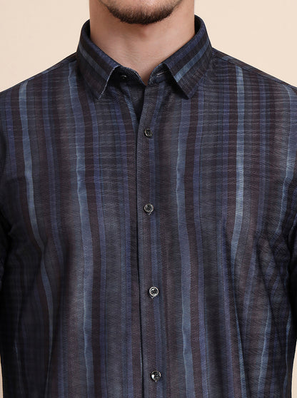 Blue Printed Slim Fit Party Wear Shirt | Wyre