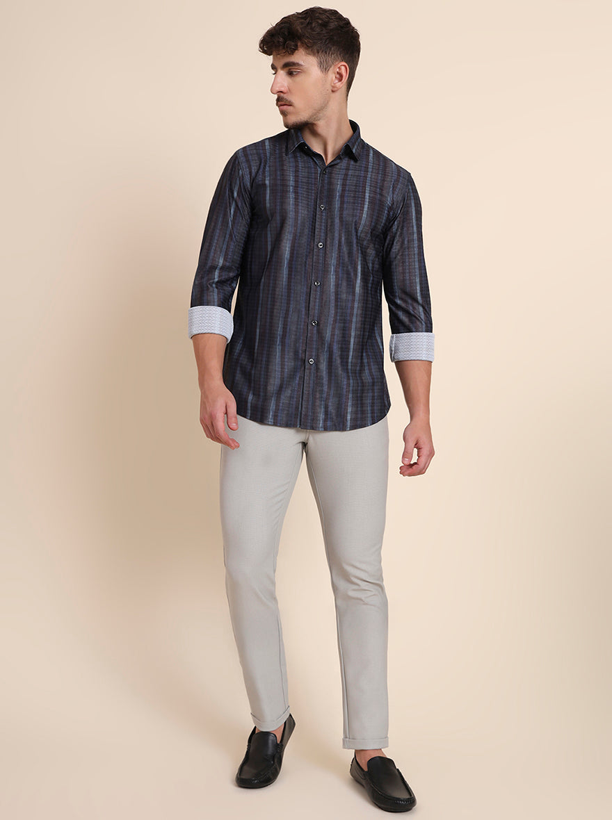 Blue Printed Slim Fit Party Wear Shirt | Wyre