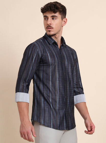 Blue Printed Slim Fit Party Wear Shirt | Wyre