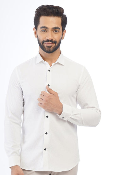 White Solid Slim Fit Party Wear Shirt | JB Studio