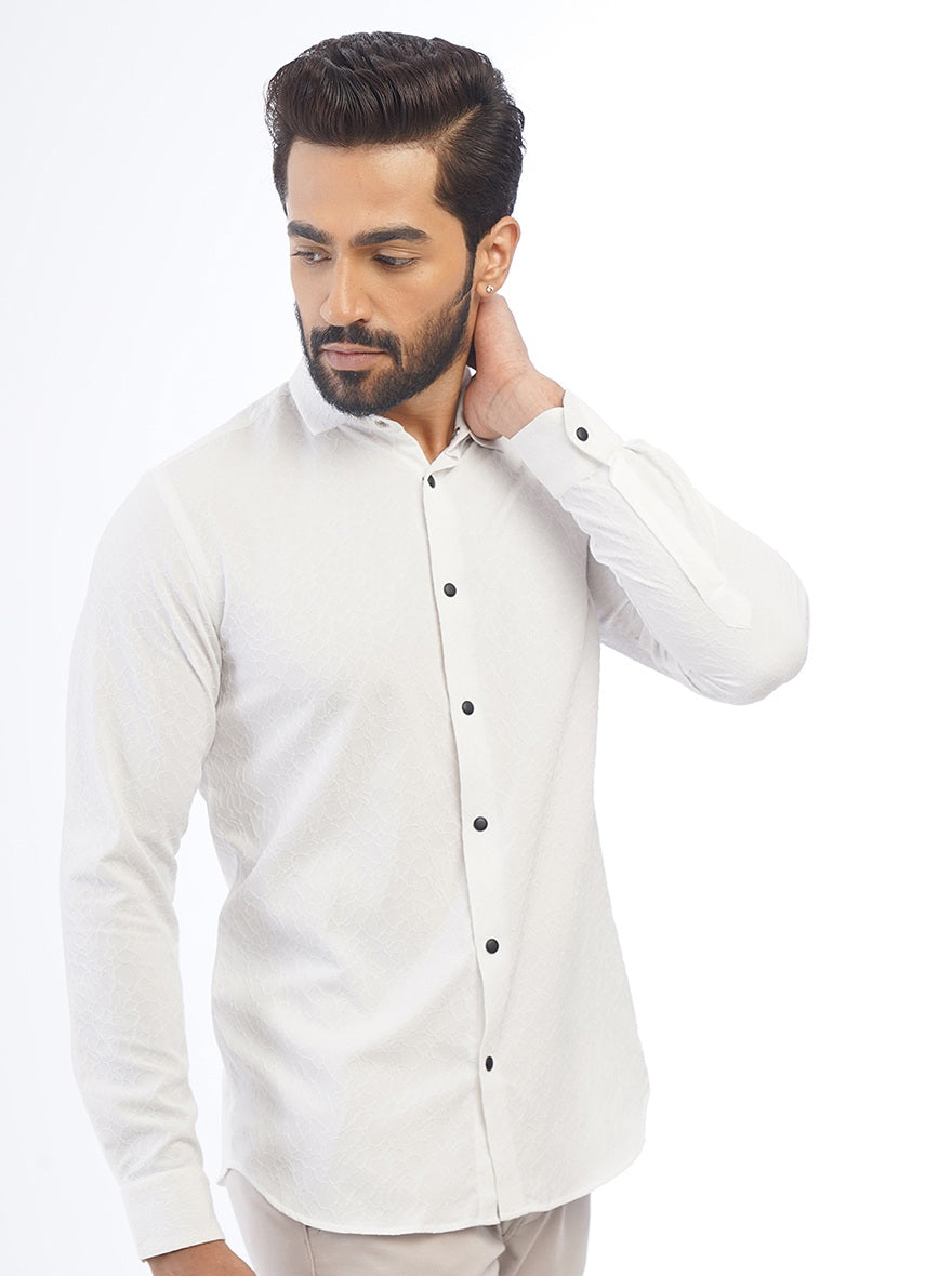 White Solid Slim Fit Party Wear Shirt | JB Studio