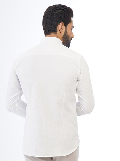White Solid Slim Fit Party Wear Shirt | JB Studio