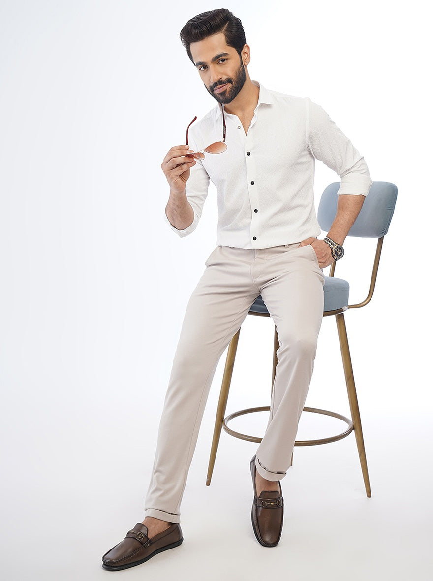 White Solid Slim Fit Party Wear Shirt | JB Studio