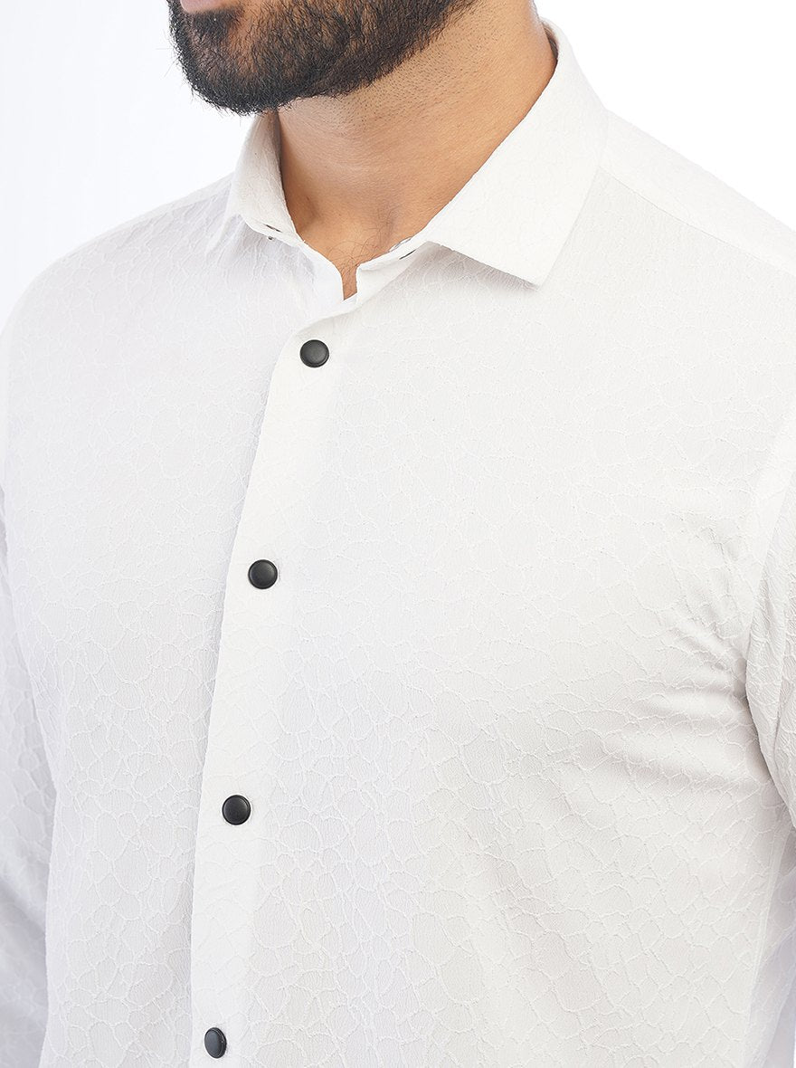 White Solid Slim Fit Party Wear Shirt | JB Studio