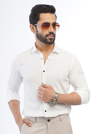 White Solid Slim Fit Party Wear Shirt | JB Studio