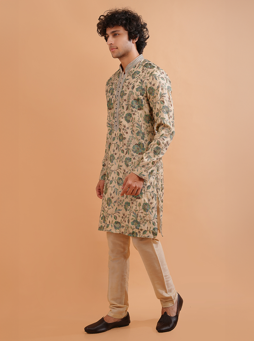 Cream & Green Kurta Pajama | TULA