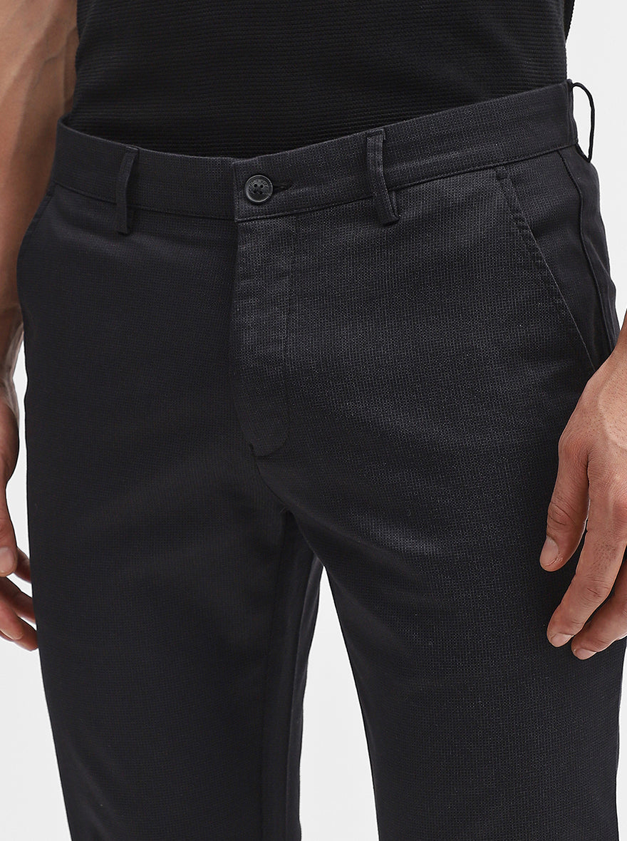 Black Solid Super Slim Fit Casual Trouser | Greenfibre