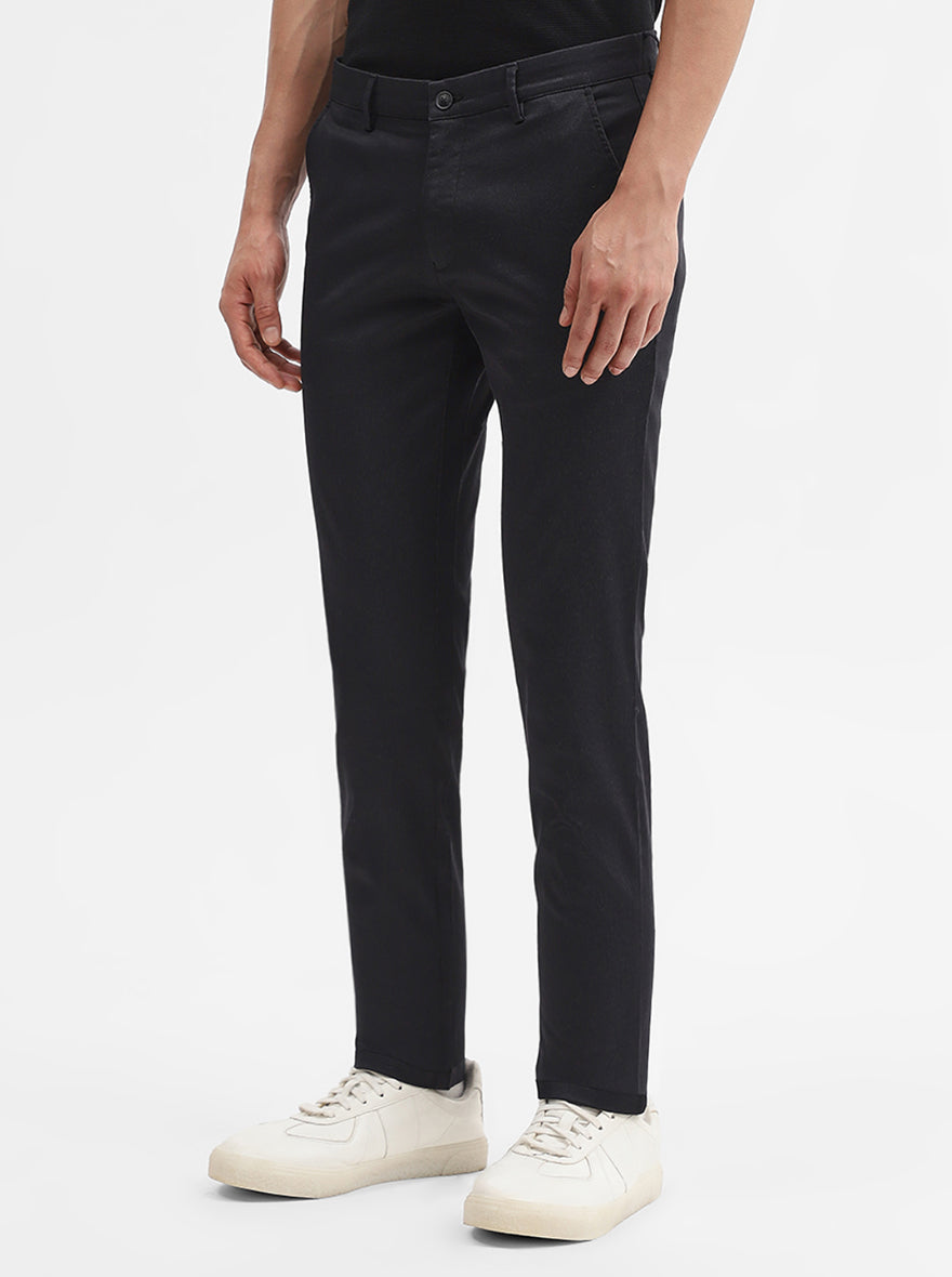 Black Solid Super Slim Fit Casual Trouser | Greenfibre