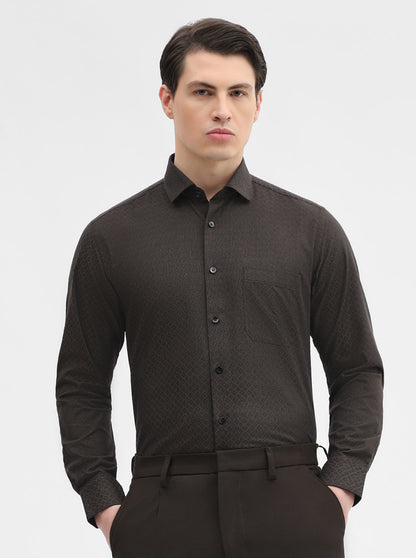 Brown Printed Slim Fit Formal Shirt | Metal