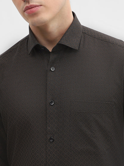 Brown Printed Slim Fit Formal Shirt | Metal