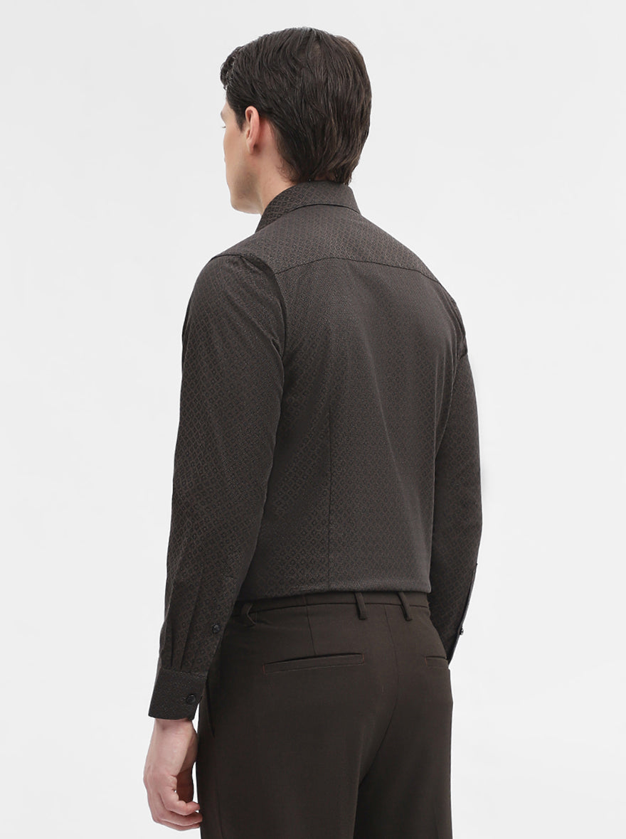 Brown Printed Slim Fit Formal Shirt | Metal