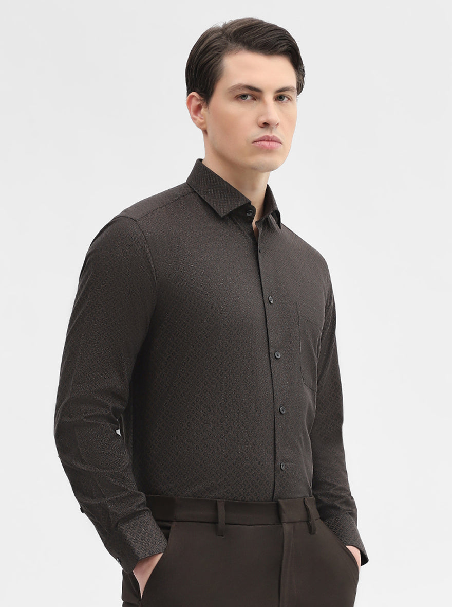 Brown Printed Slim Fit Formal Shirt | Metal