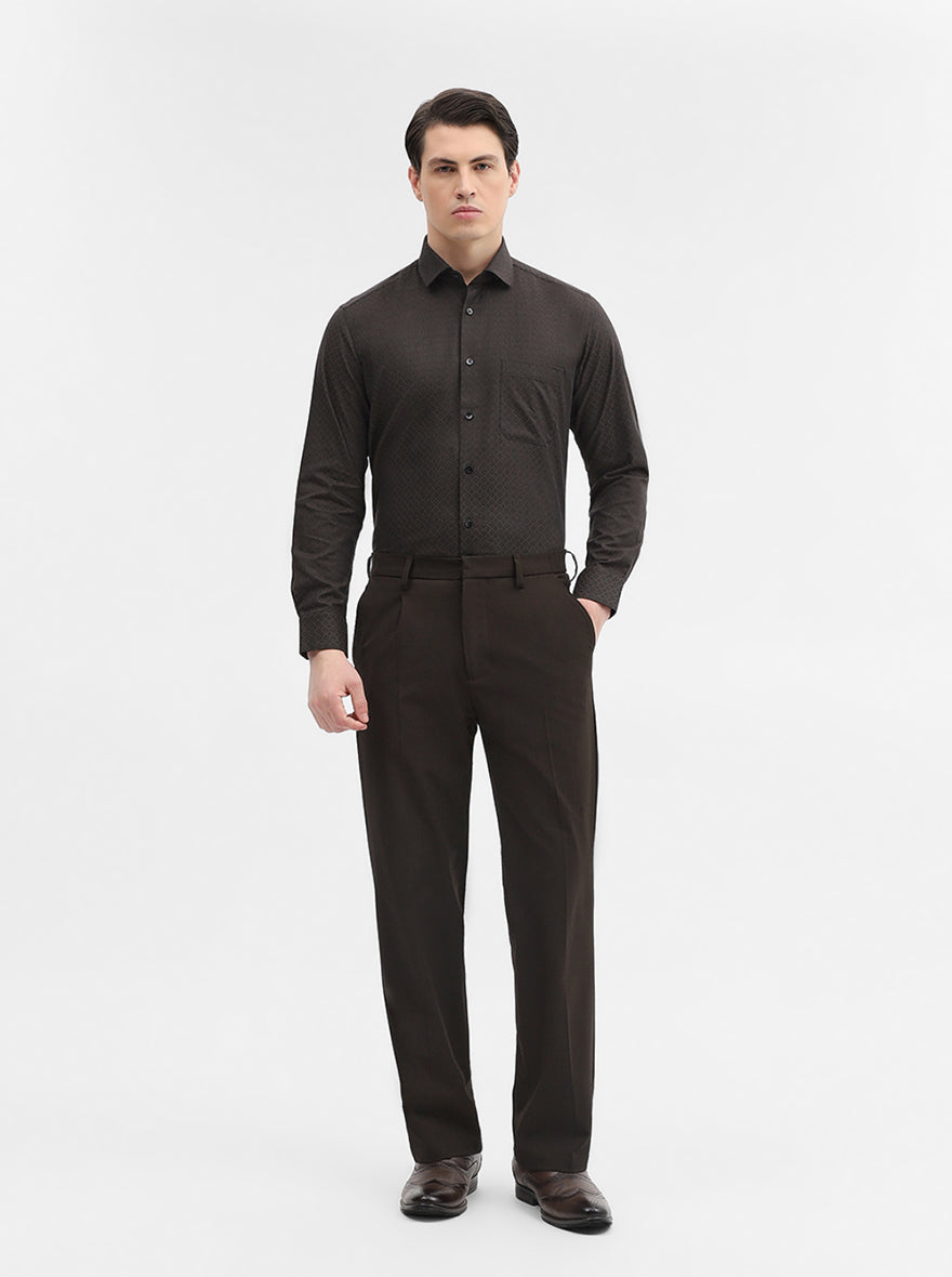 Brown Printed Slim Fit Formal Shirt | Metal