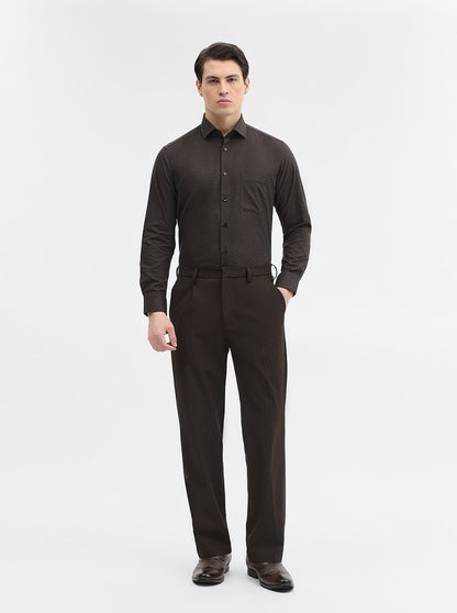 Brown Printed Slim Fit Formal Shirt | Metal
