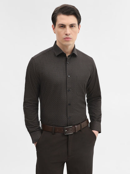 Brown Printed Slim Fit Formal Shirt | Metal