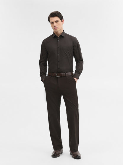 Brown Printed Slim Fit Formal Shirt | Metal