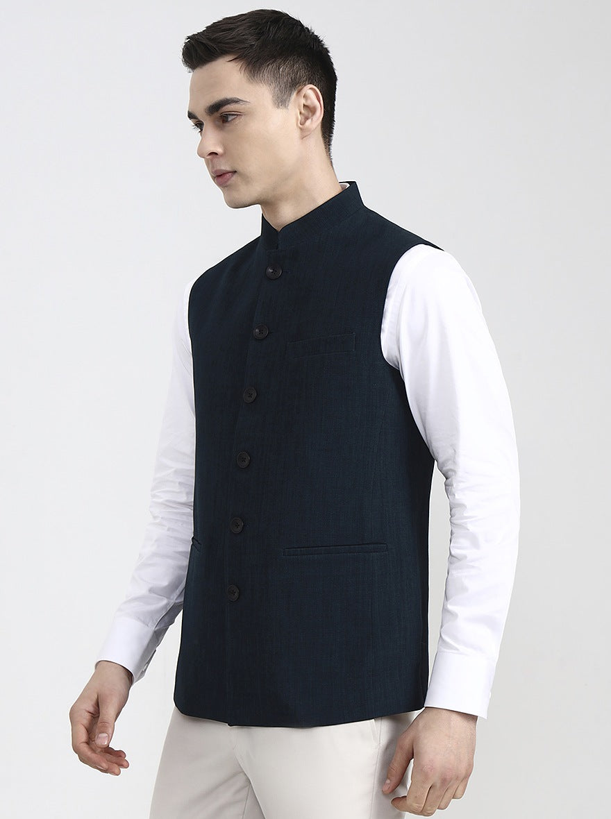 Teal & Blue Solid Regular Fit Modi Jacket | JadeBlue