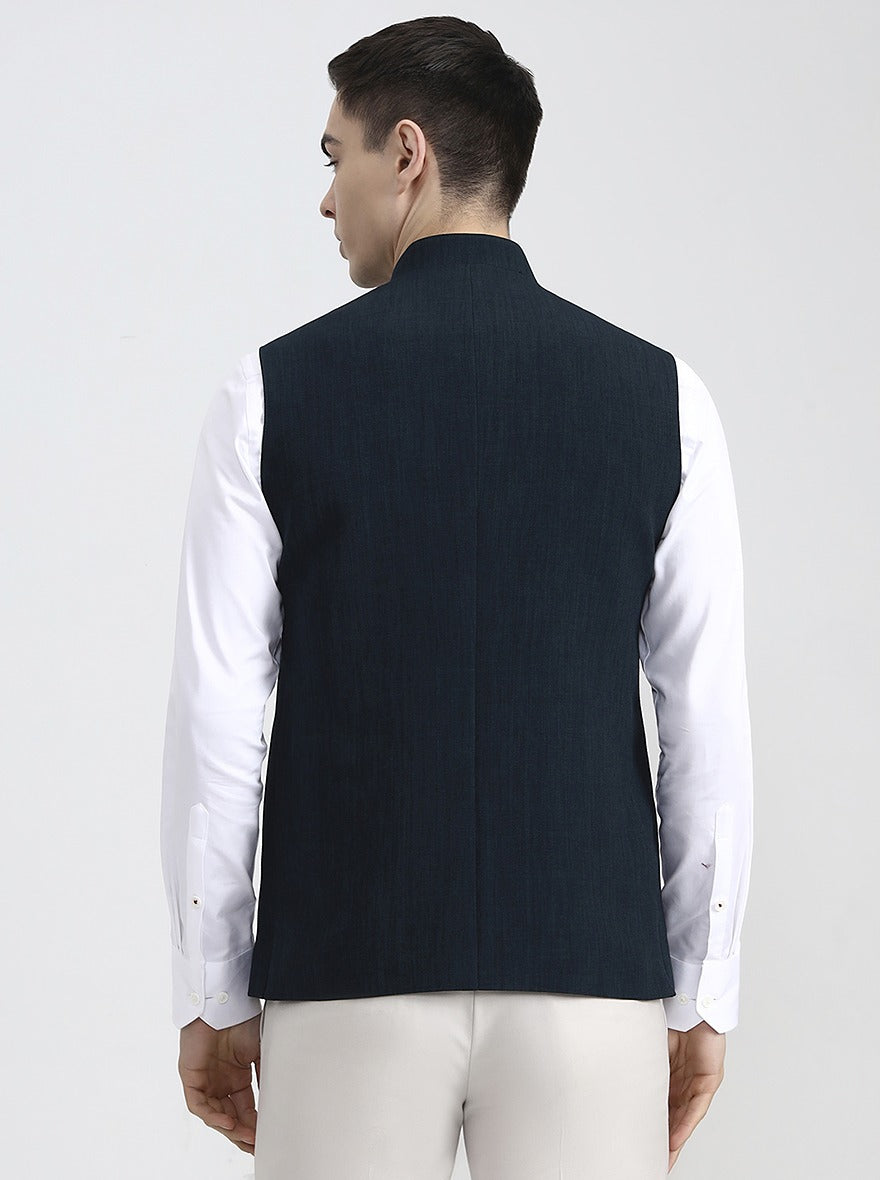 Teal & Blue Solid Regular Fit Modi Jacket | JadeBlue