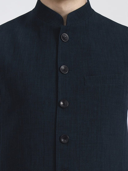 Teal & Blue Solid Regular Fit Modi Jacket | JadeBlue