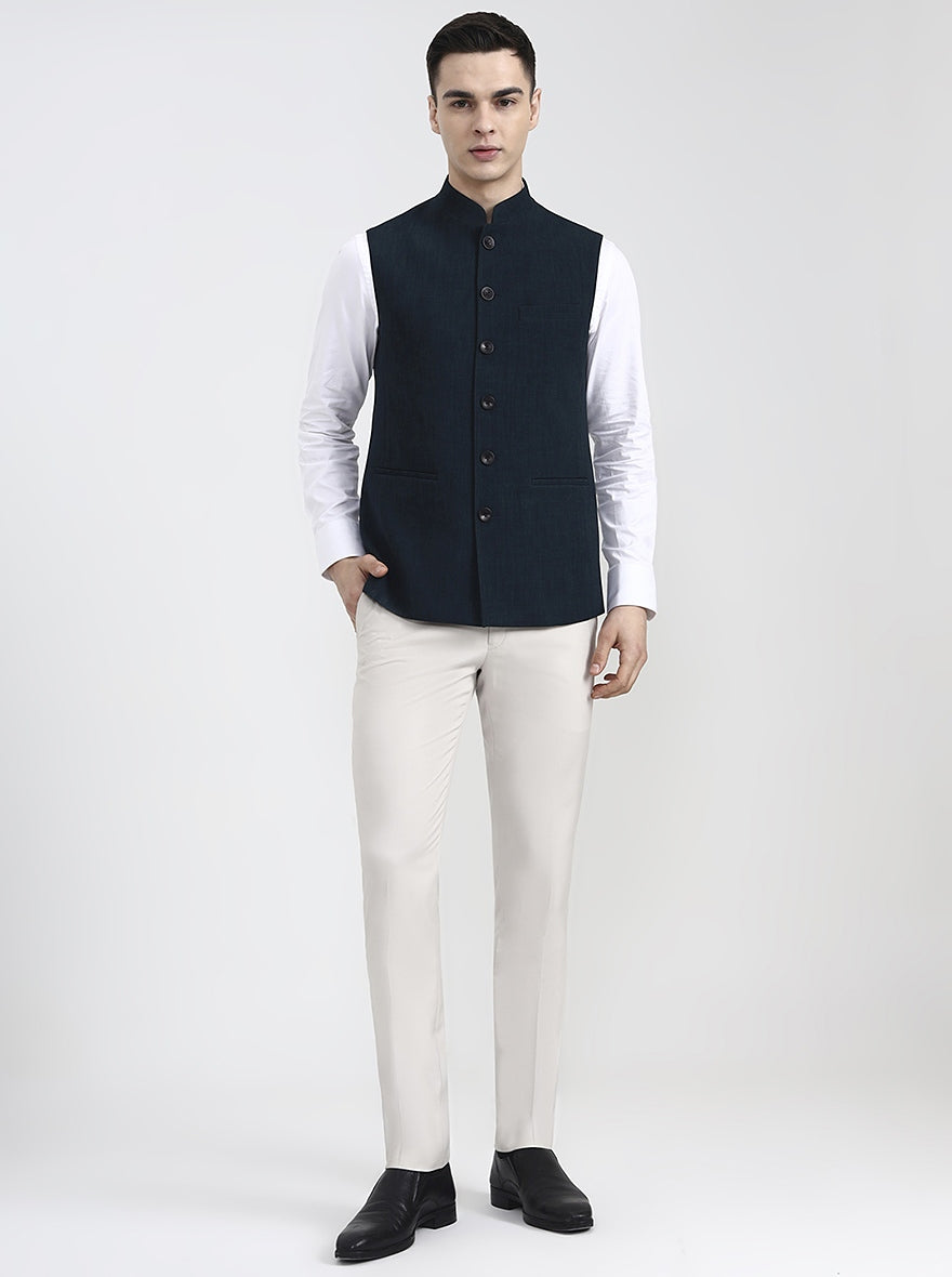 Teal & Blue Solid Regular Fit Modi Jacket | JadeBlue