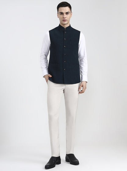 Teal & Blue Solid Regular Fit Modi Jacket | JadeBlue