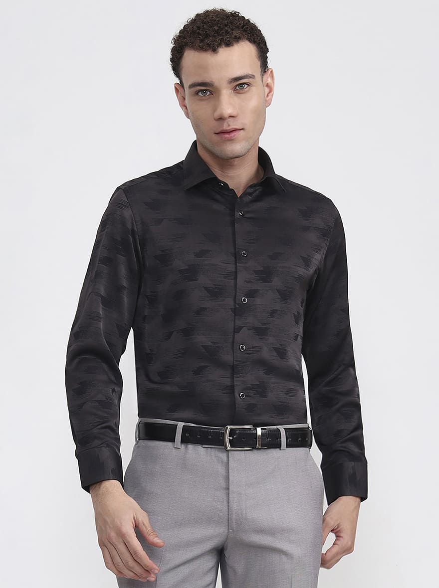 Grey Printed Slim Fit Formal Shirt | JadeBlue Super Luxe