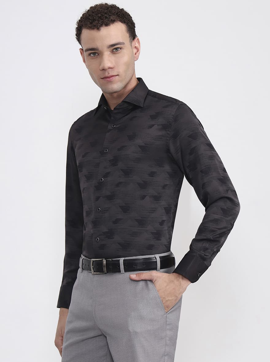 Grey Printed Slim Fit Formal Shirt | JadeBlue Super Luxe