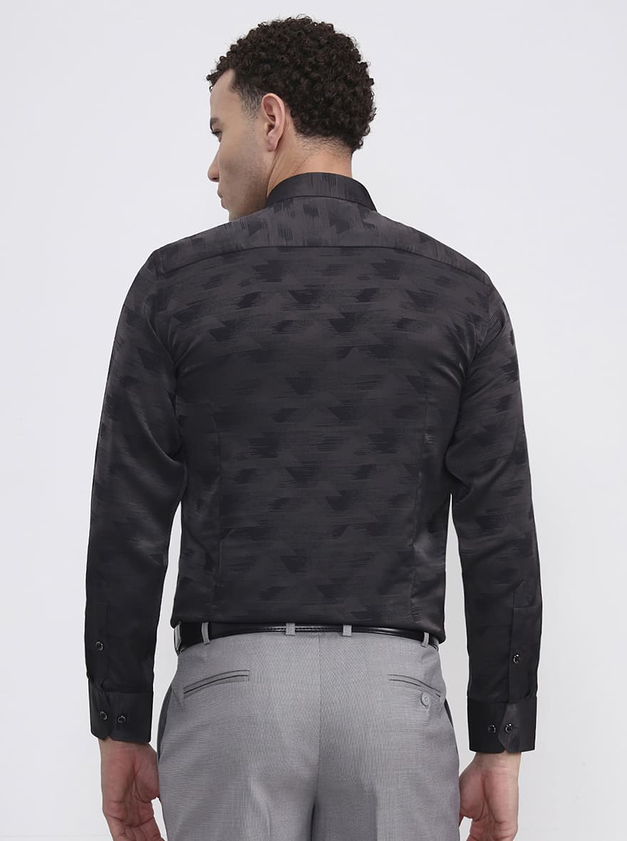 Grey Printed Slim Fit Formal Shirt | JadeBlue Super Luxe