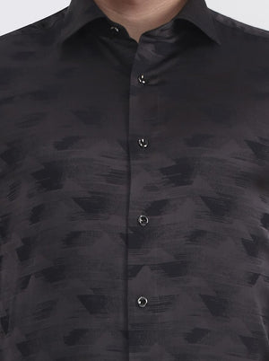 Grey Printed Slim Fit Formal Shirt | JadeBlue Super Luxe