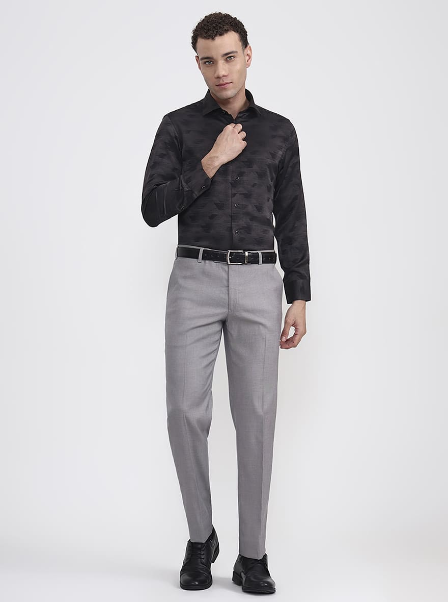 Grey Printed Slim Fit Formal Shirt | JadeBlue Super Luxe
