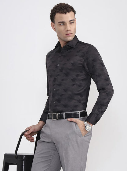 Grey Printed Slim Fit Formal Shirt | JadeBlue Super Luxe