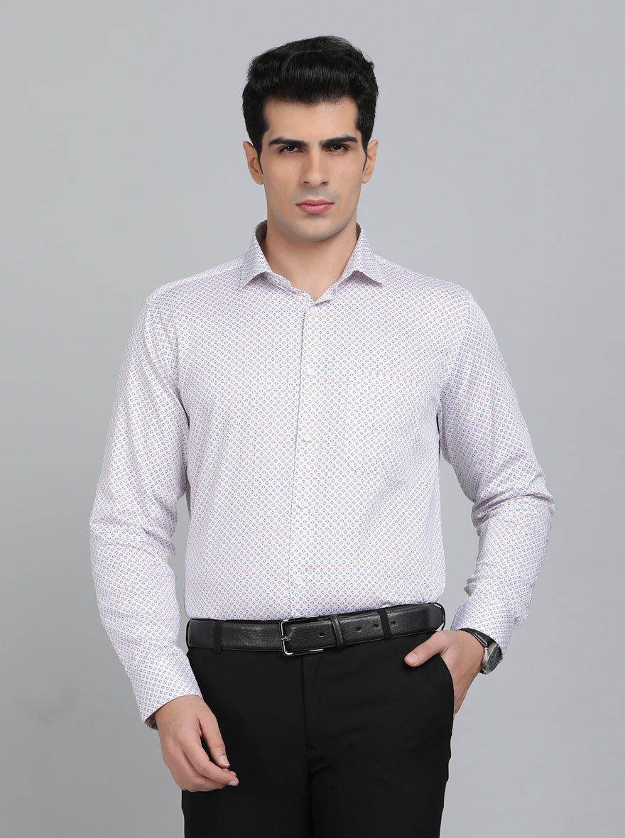 White Printed Regular Fit Formal Shirt | Greenfibre