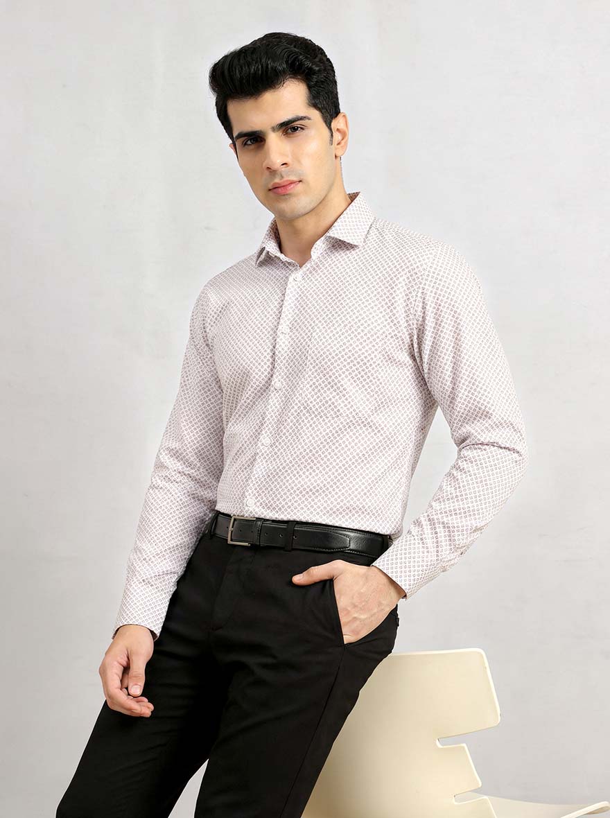 White Printed Regular Fit Formal Shirt | Greenfibre